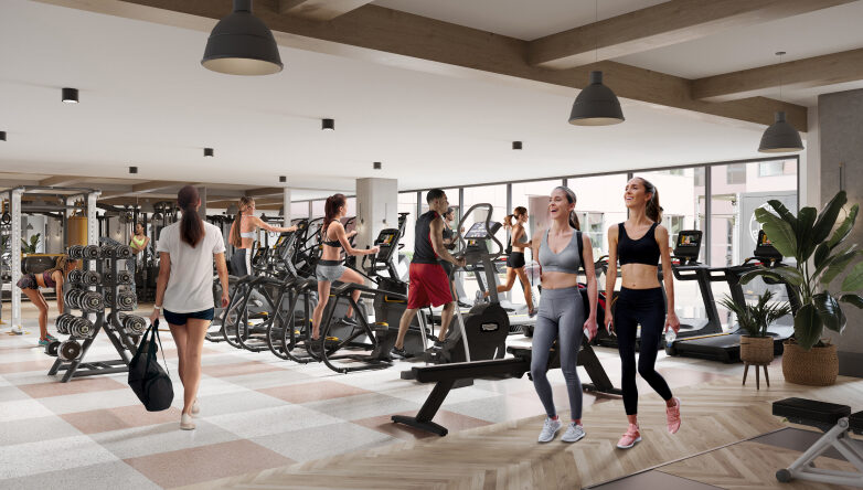 Rambler Columbus’ comprehensive fitness center is equipped with free weights, machines and a squat rack.
