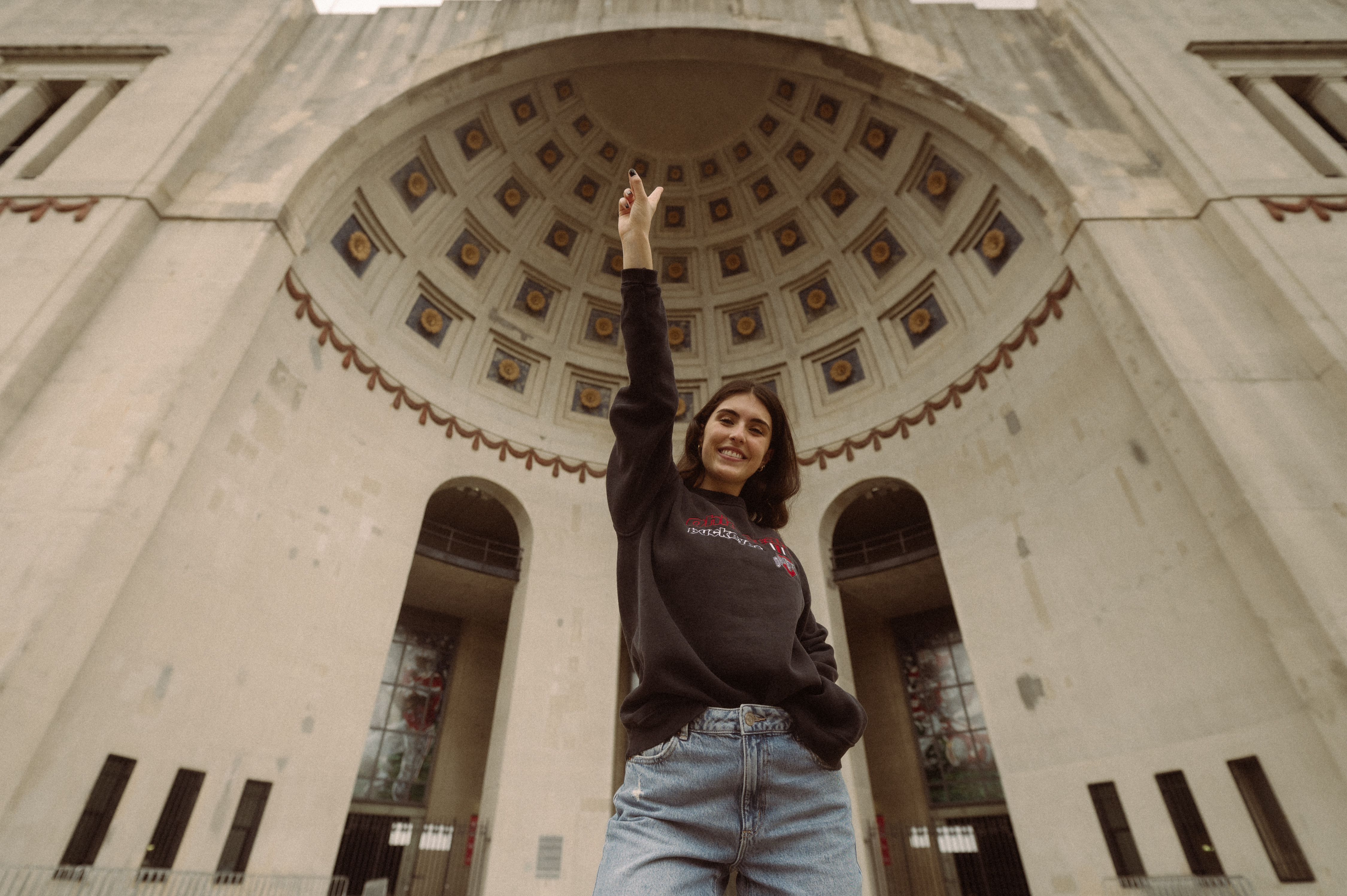 Girl in the ohio state rotunda at the shoe