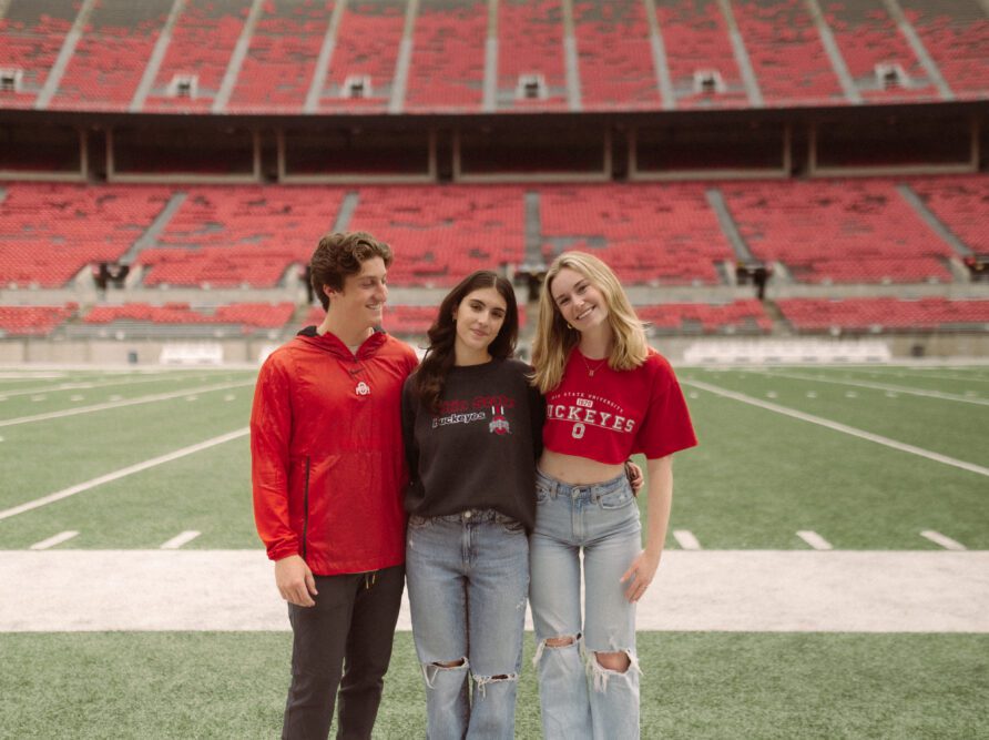 3 students inside The Shoe on Ohio State's Campus