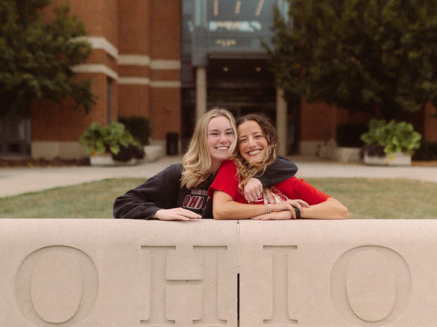 two girls in front of the osu union
