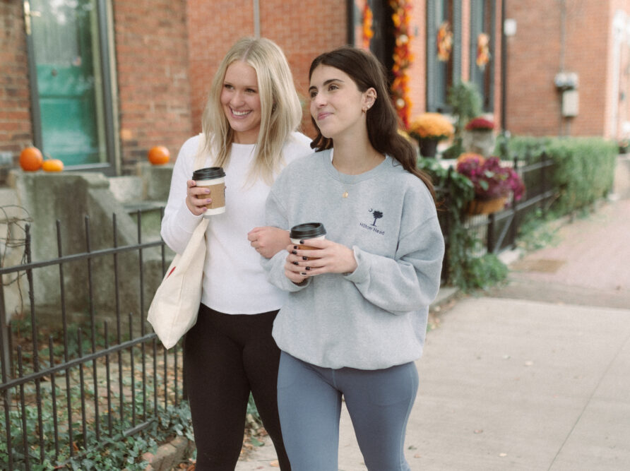 two girls walking in the german village near OSU