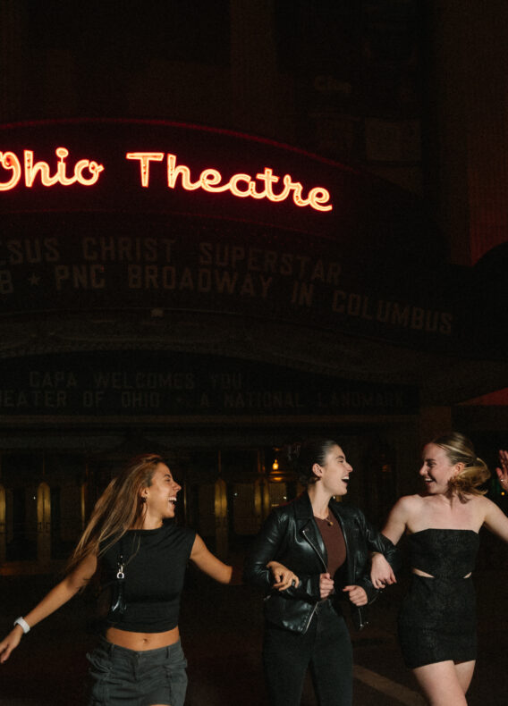 3 girls outside the ohio theatre in downtown columbus