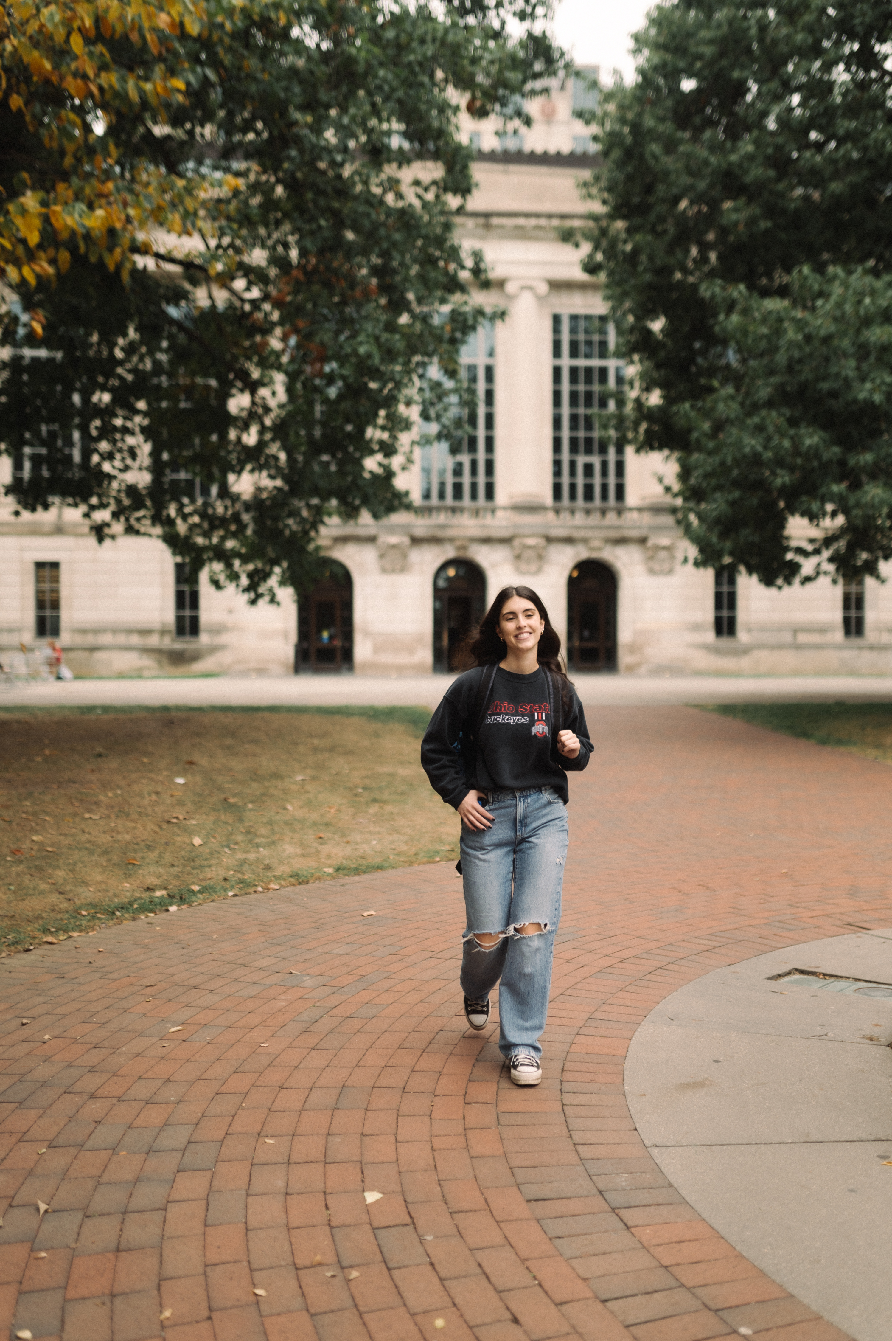 walking by thompson library on ohio states campus