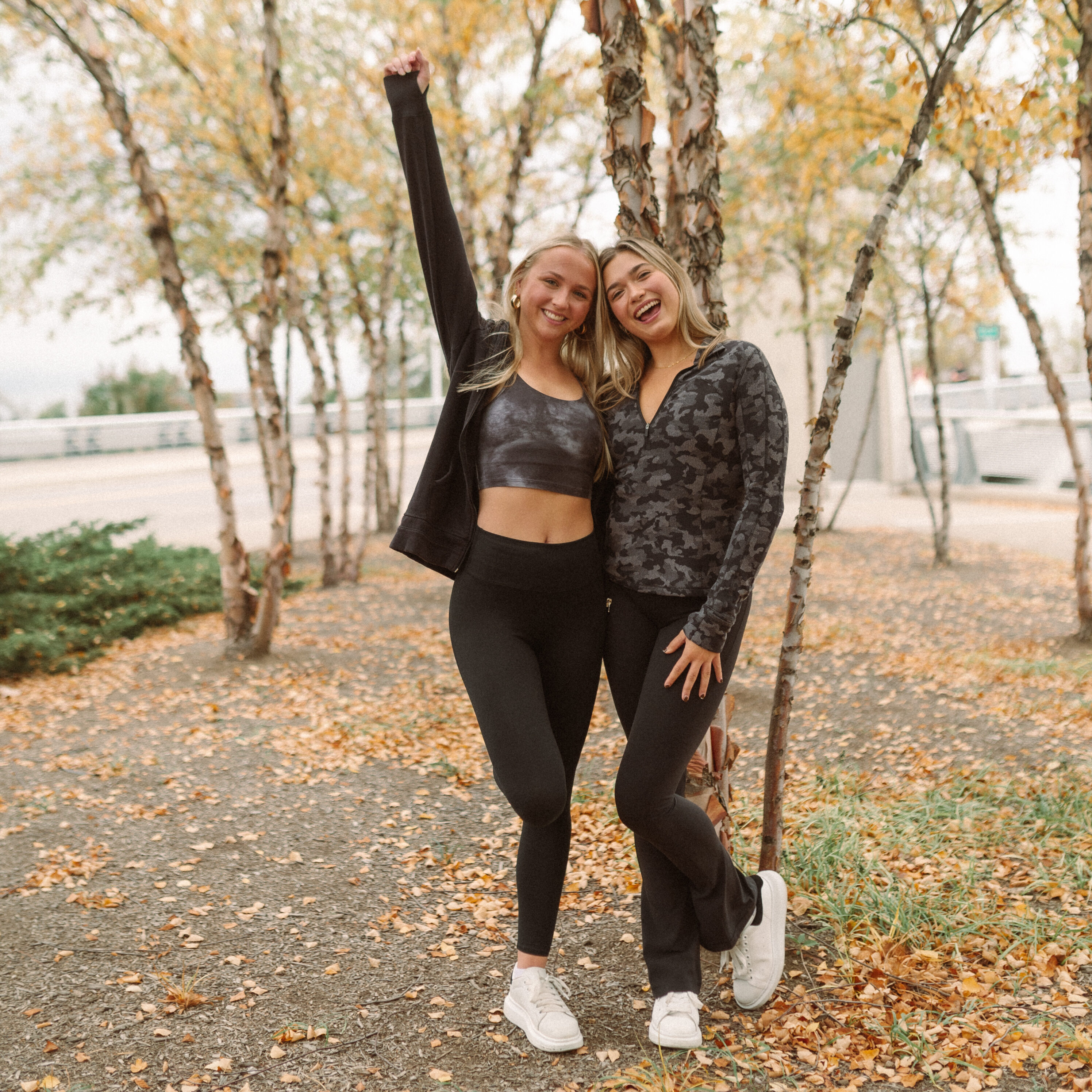 girls standing near scioto mile in columbus ohio near osu