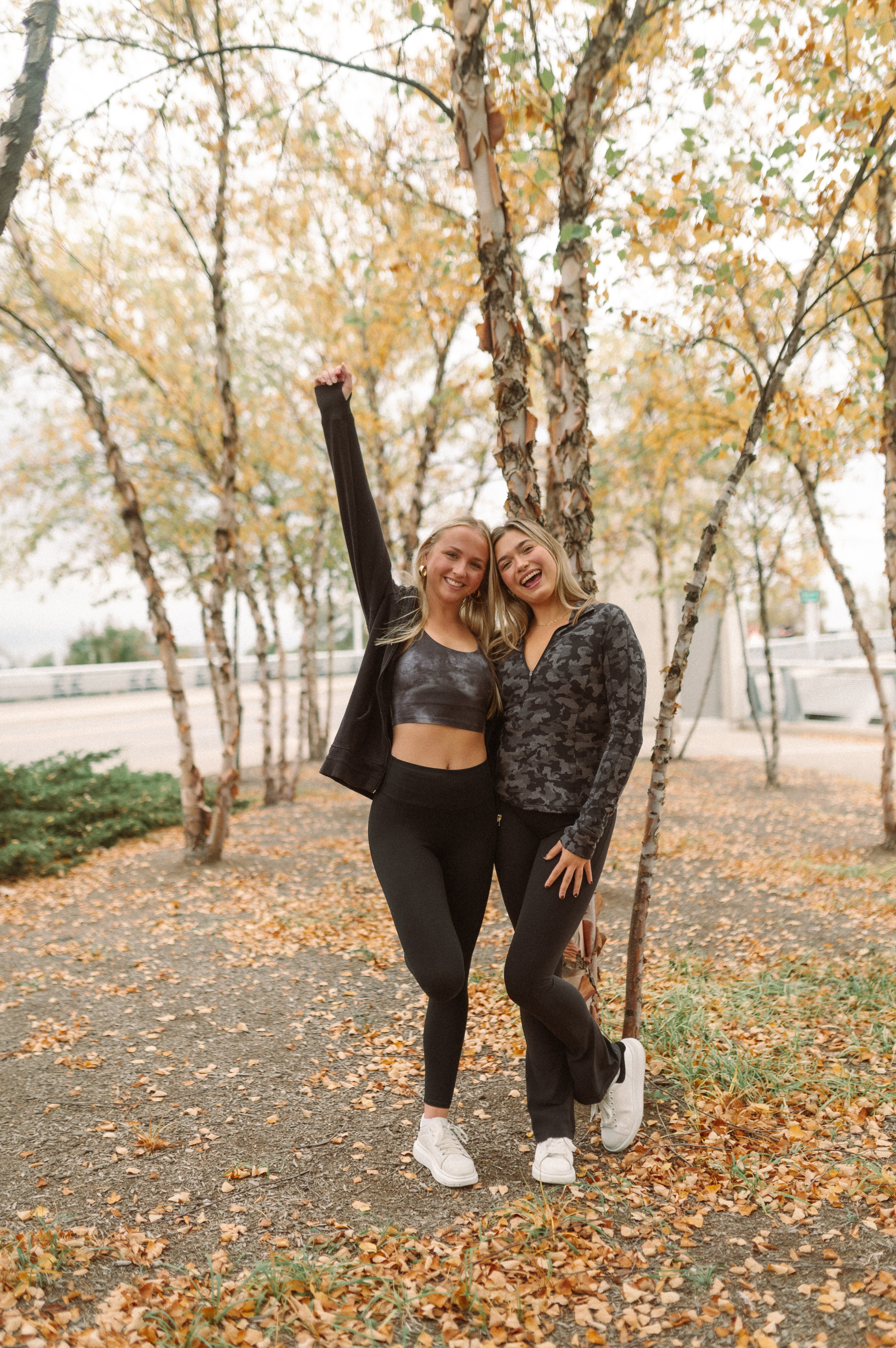 girls standing near scioto mile in columbus ohio near osu