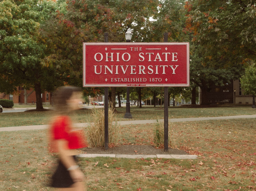 student walking at osu