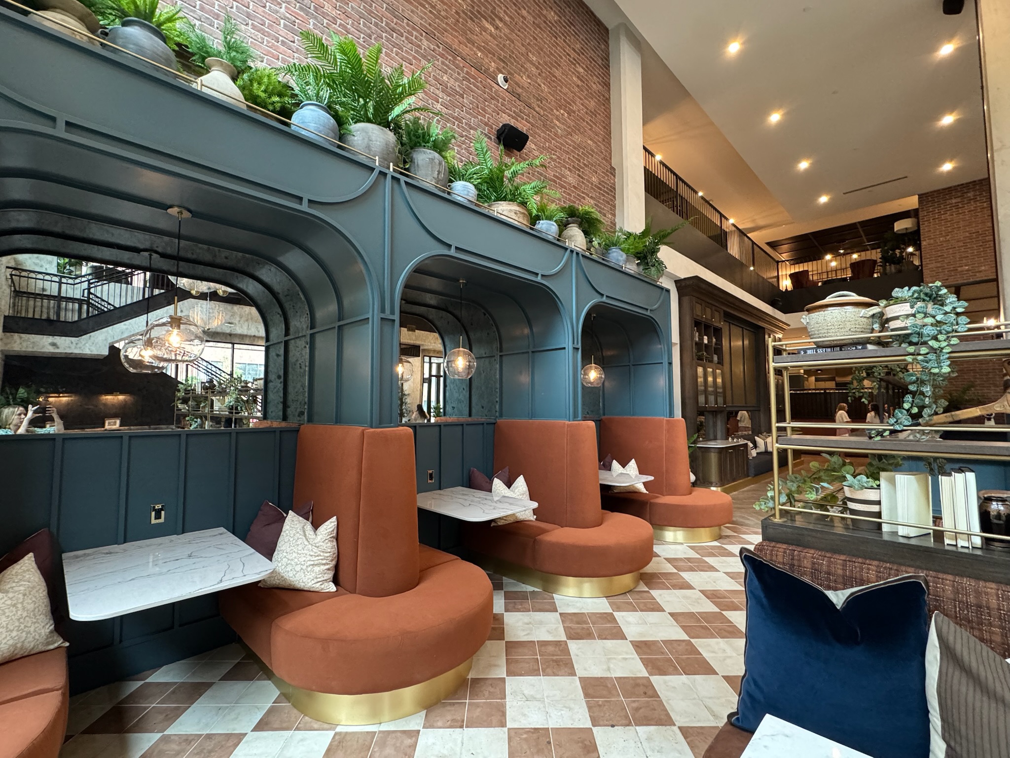 Private booths inside Rambler Columbus lobby