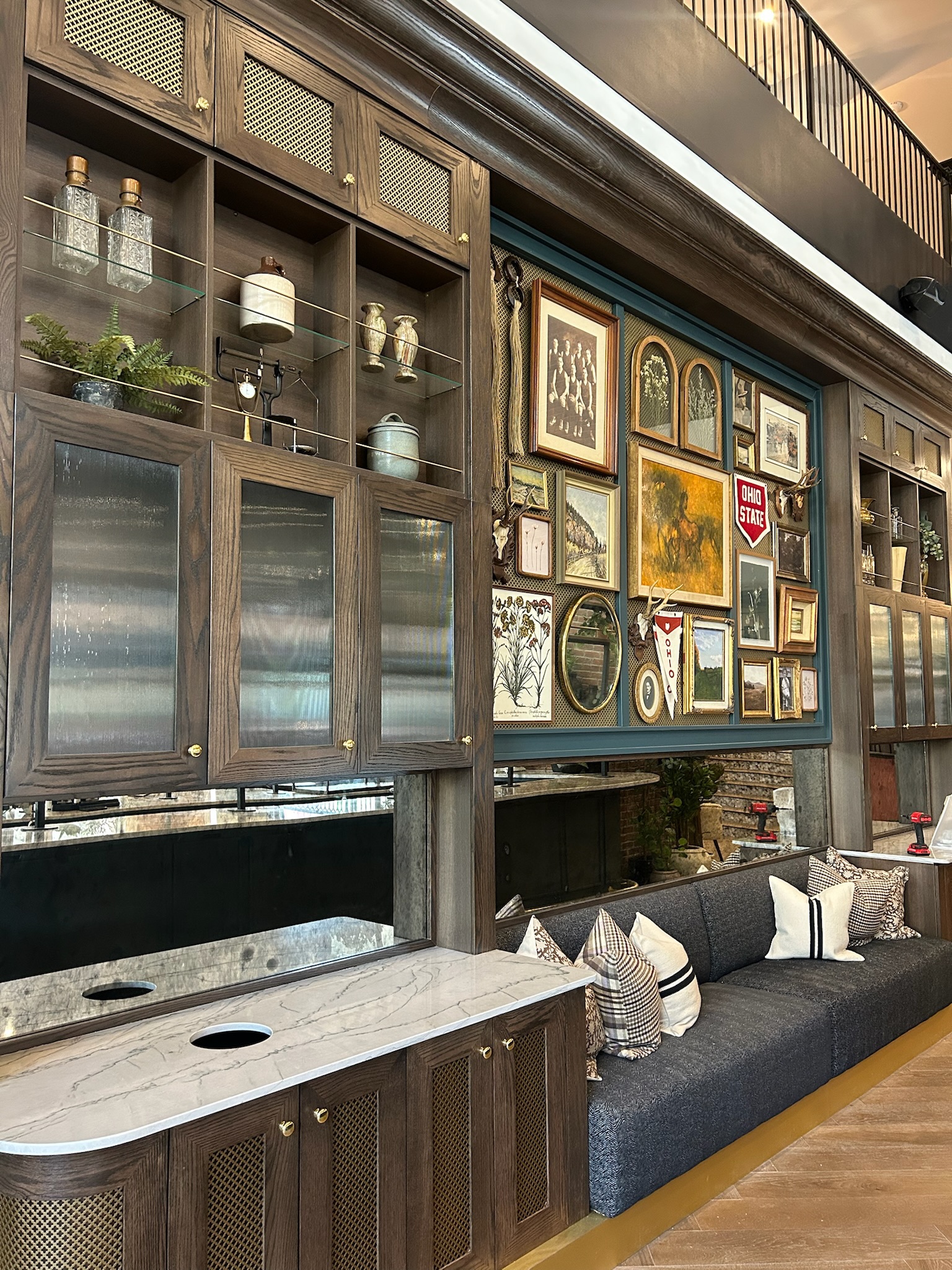 Cabinetry and booths installed inside lobby at Rambler Columbus.