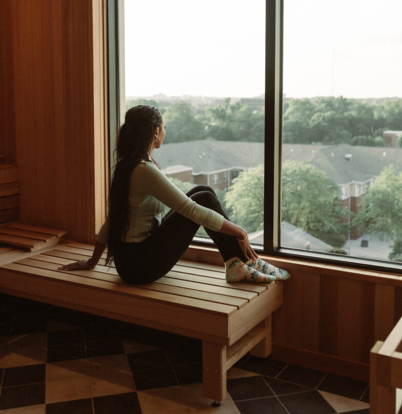 Girl in the sauna at Rambler Columbus