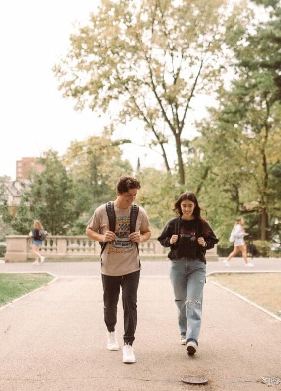 two students walking through OSU campus lifestyle rambler columbus